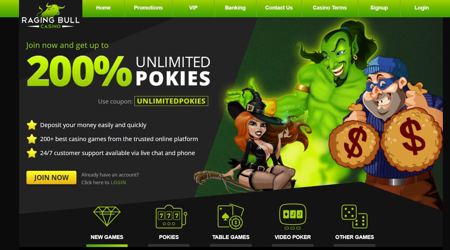 raging bull Casino homepage