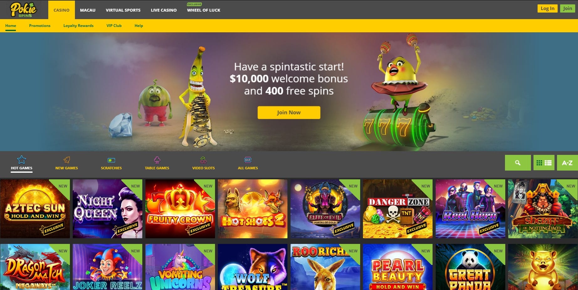 pokie spins casino home page