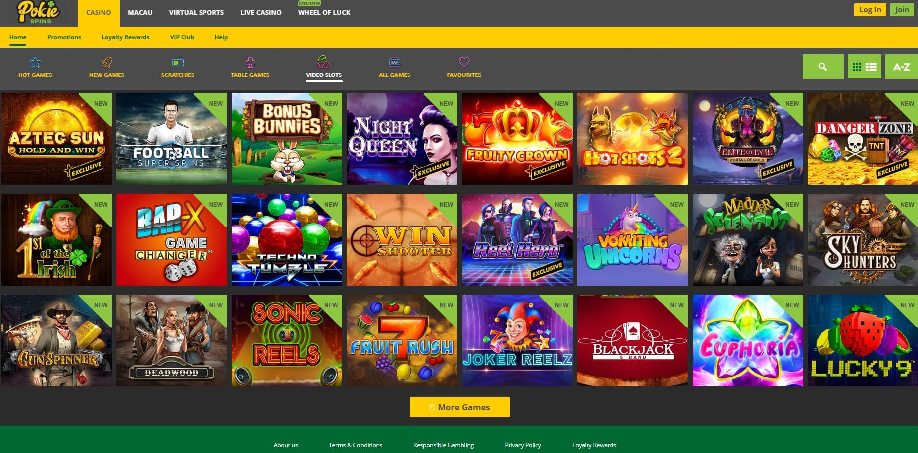 pokie spins casino video slots