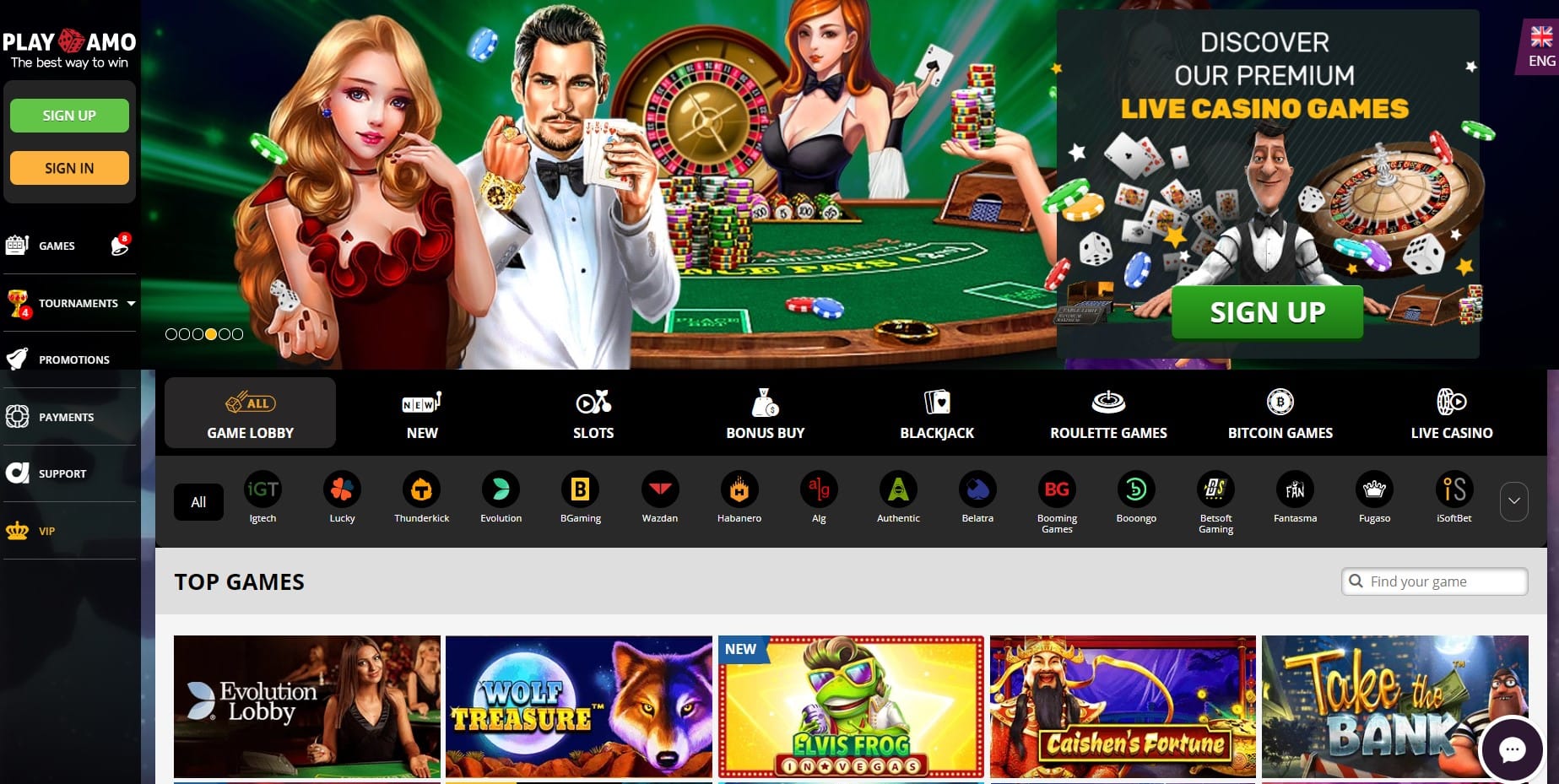 Playamo casino homepage