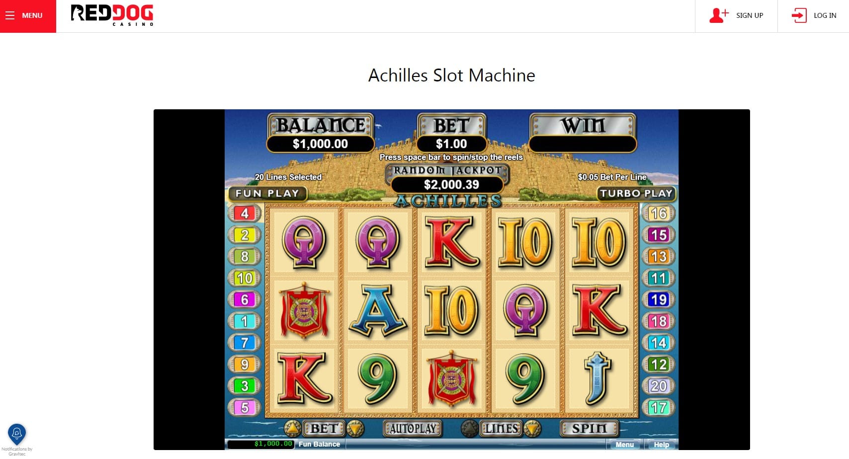 RedDog Achilles Slot Machine