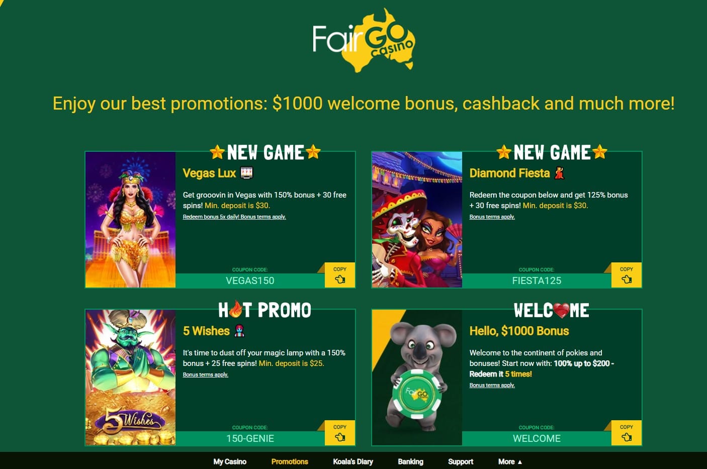 Fair Go Casino $5 Coupon