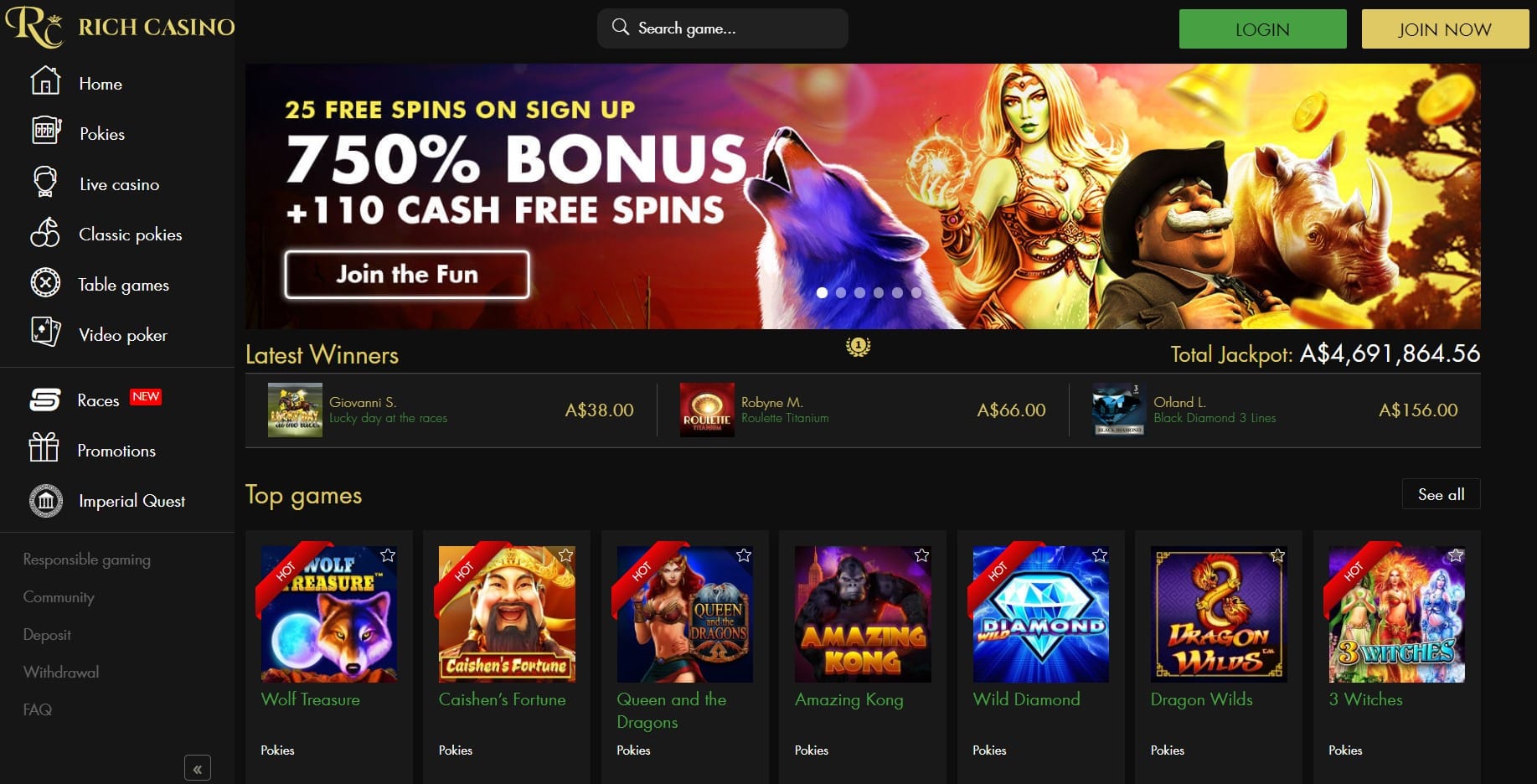 Rich casino home page