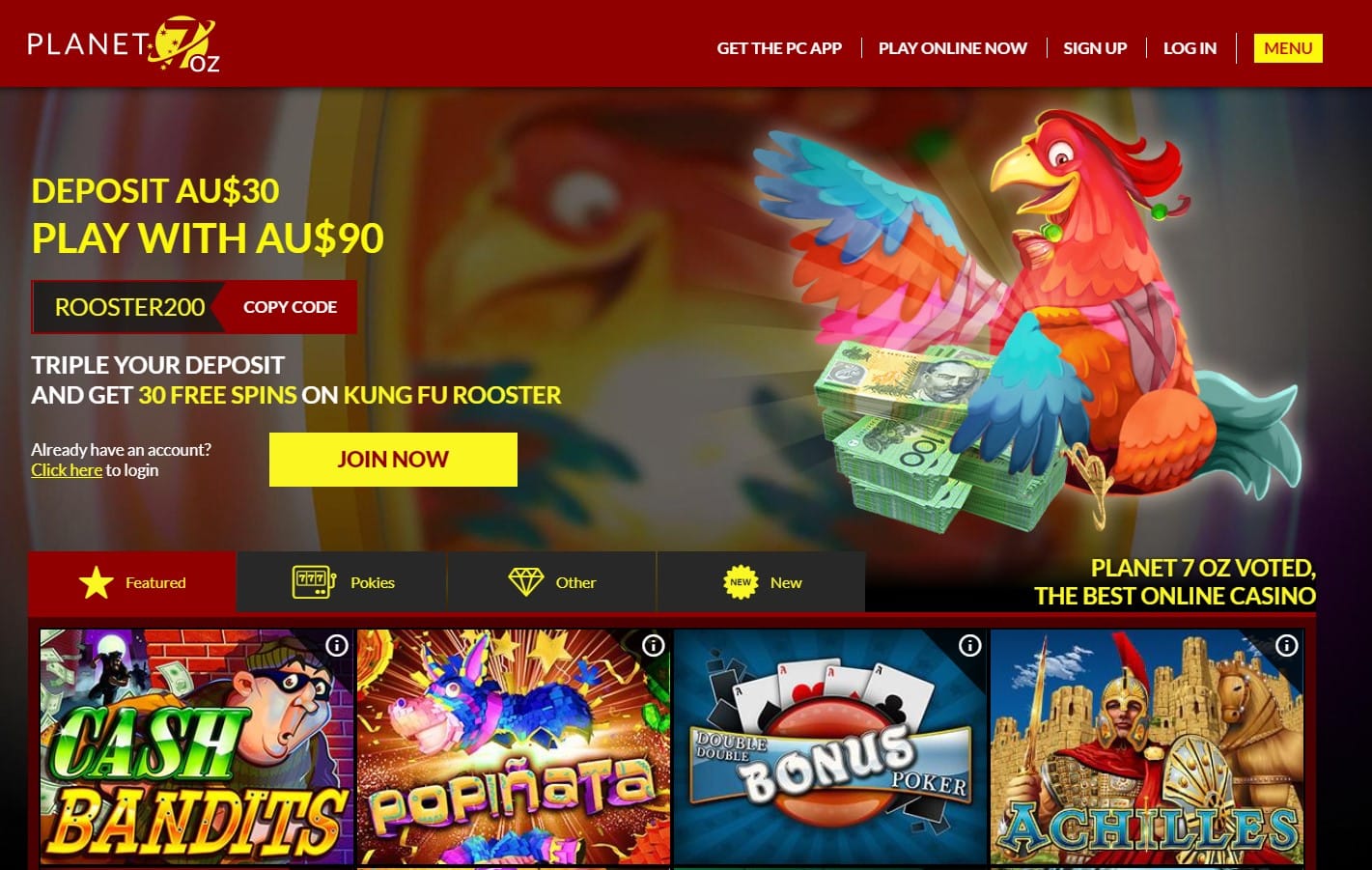 Planet7oz casino homepage