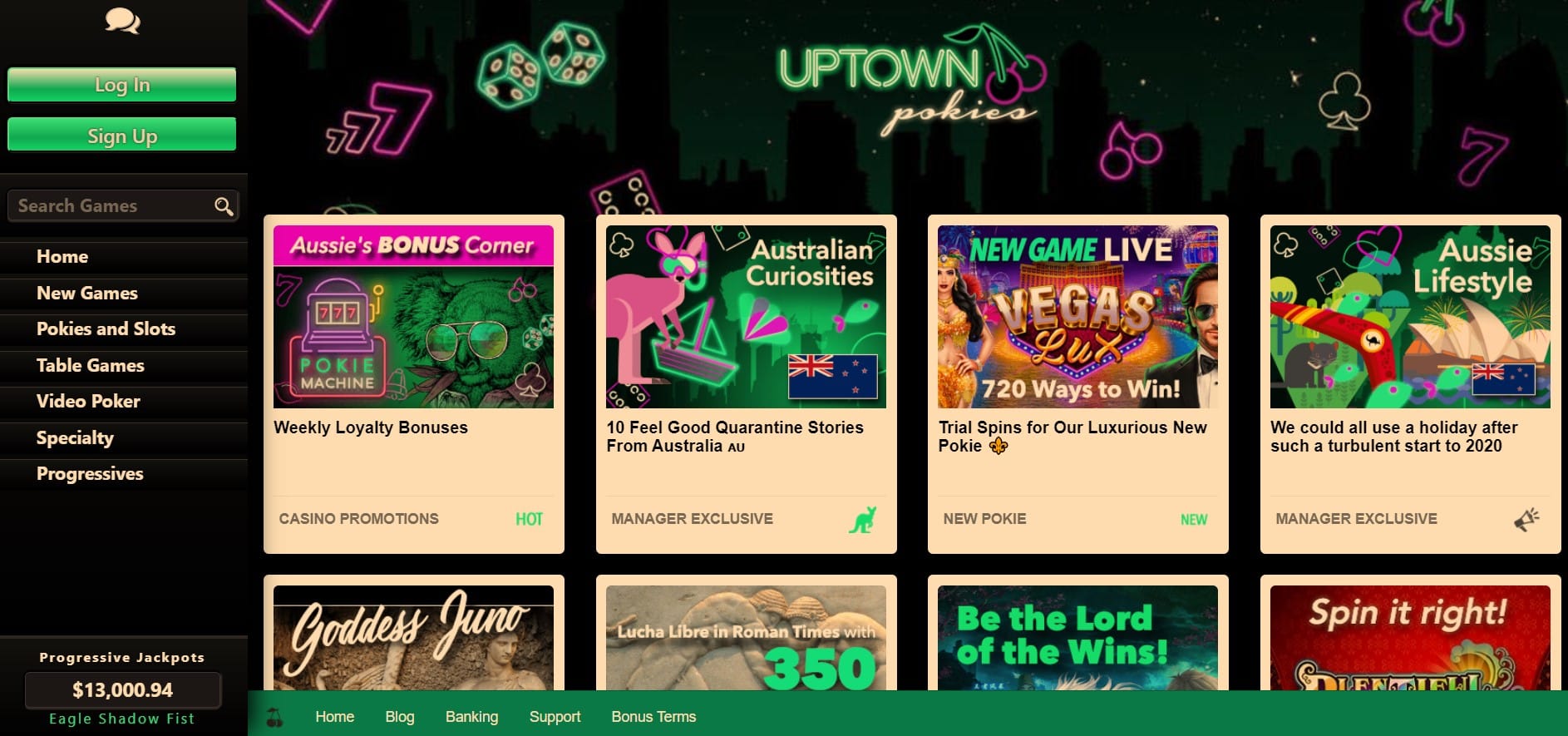 UptownPokies homepage