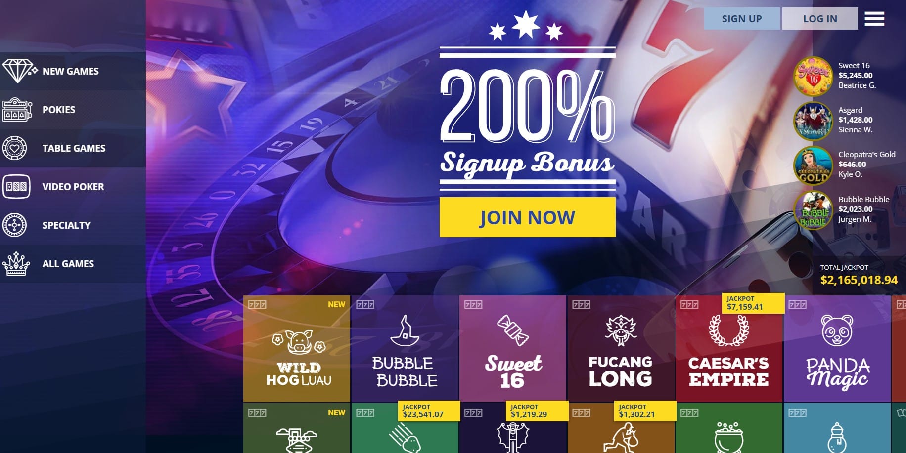 Trueblue Casino homepage