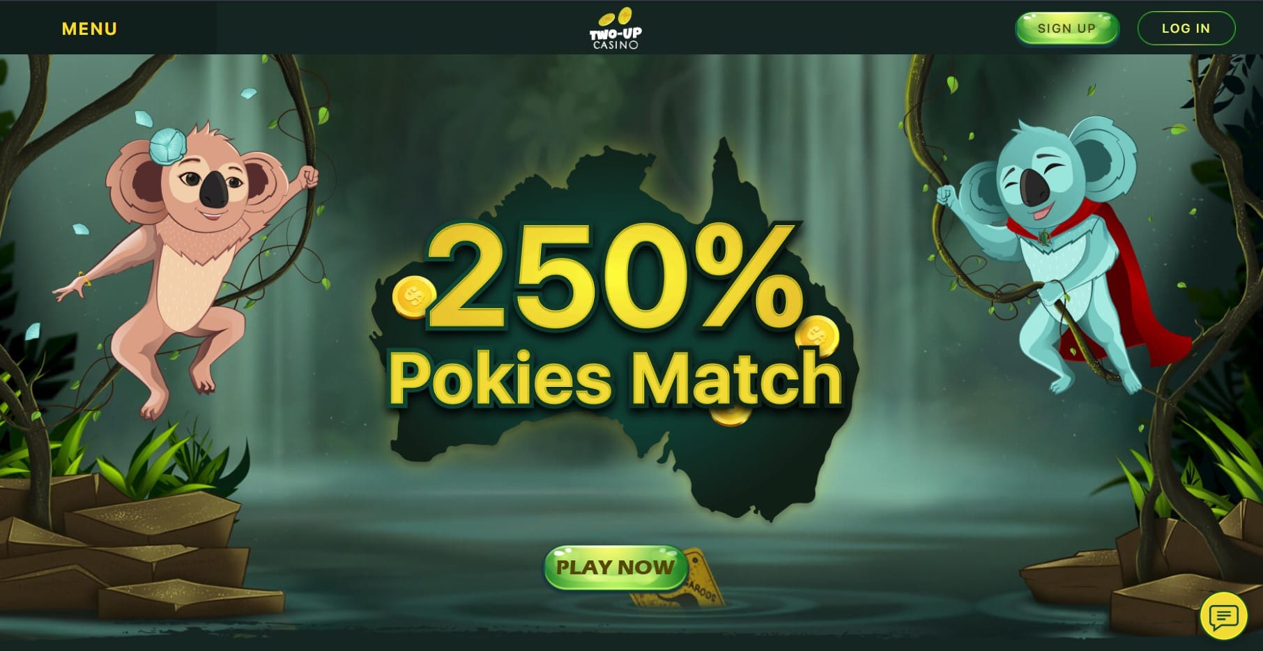 Two Up Casino homepage