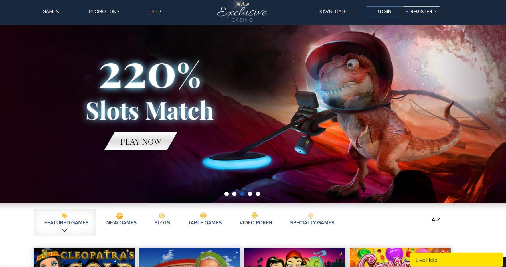 Exclusive Casino homepage
