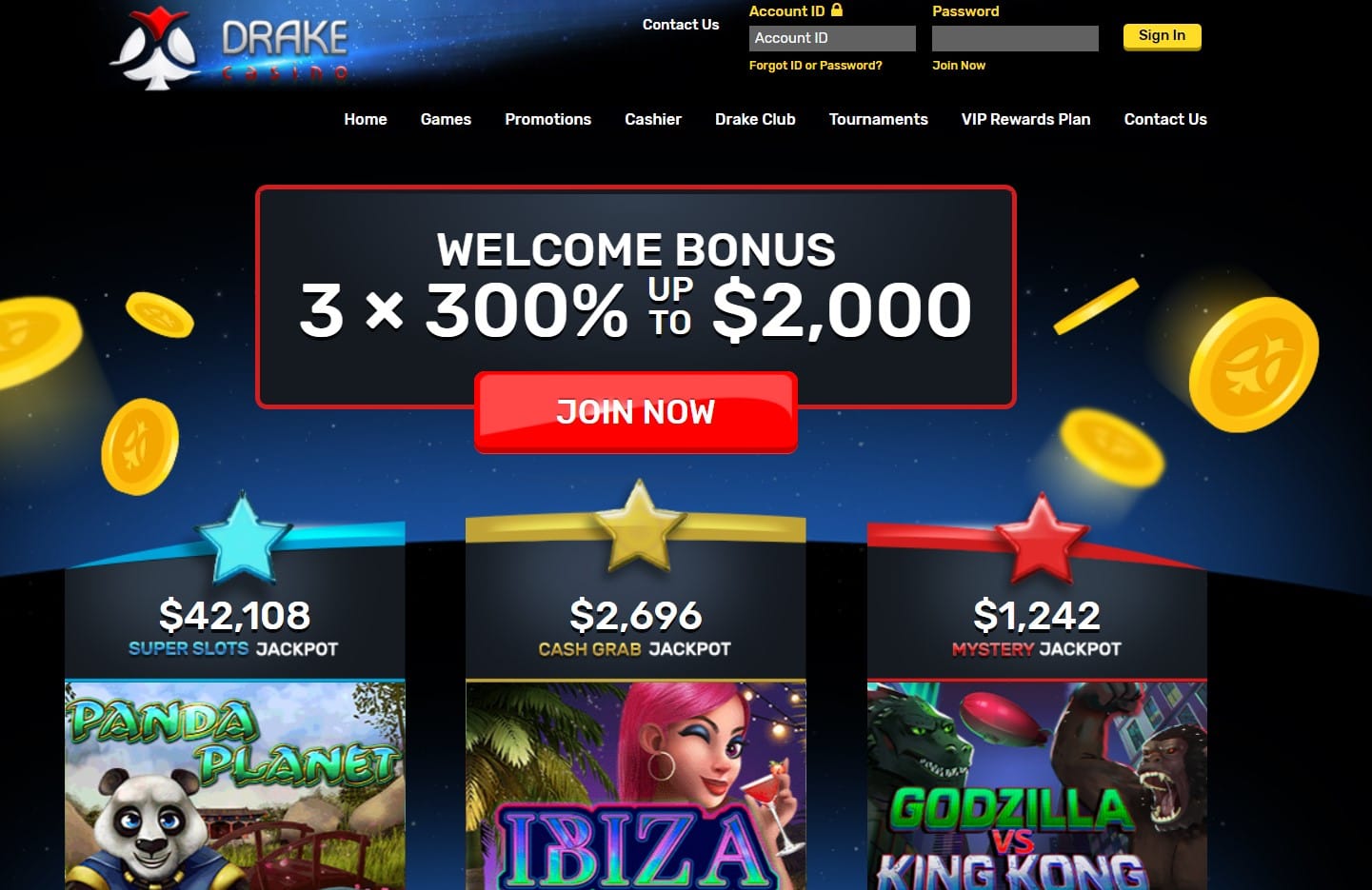 Drake Casino homepage