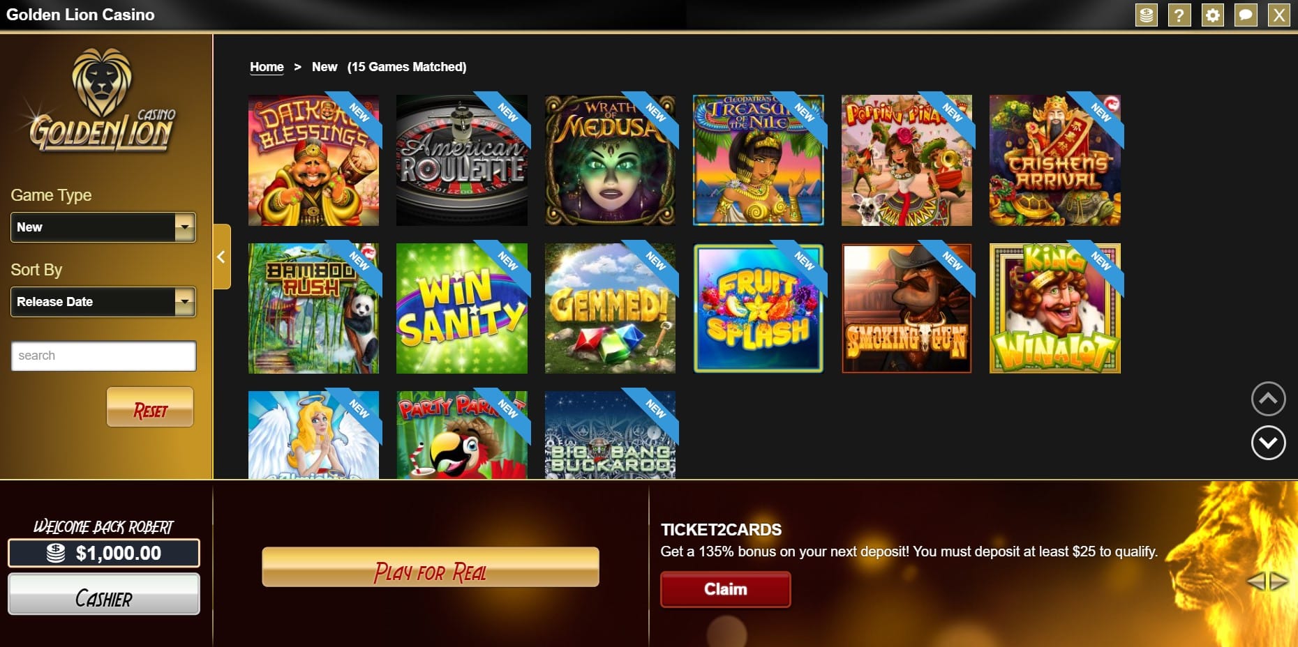 Golden Lion Casino new games