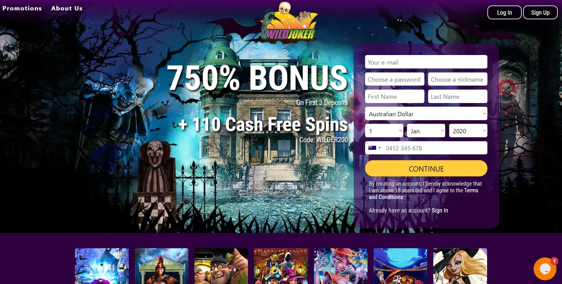 Wild Joker Casino Homepage