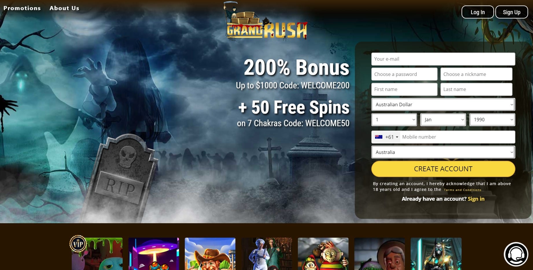 Grand Rush Casino homepage