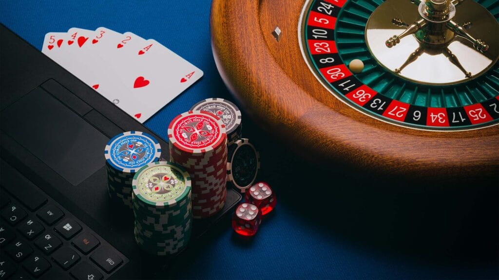 cards and chips in online casino