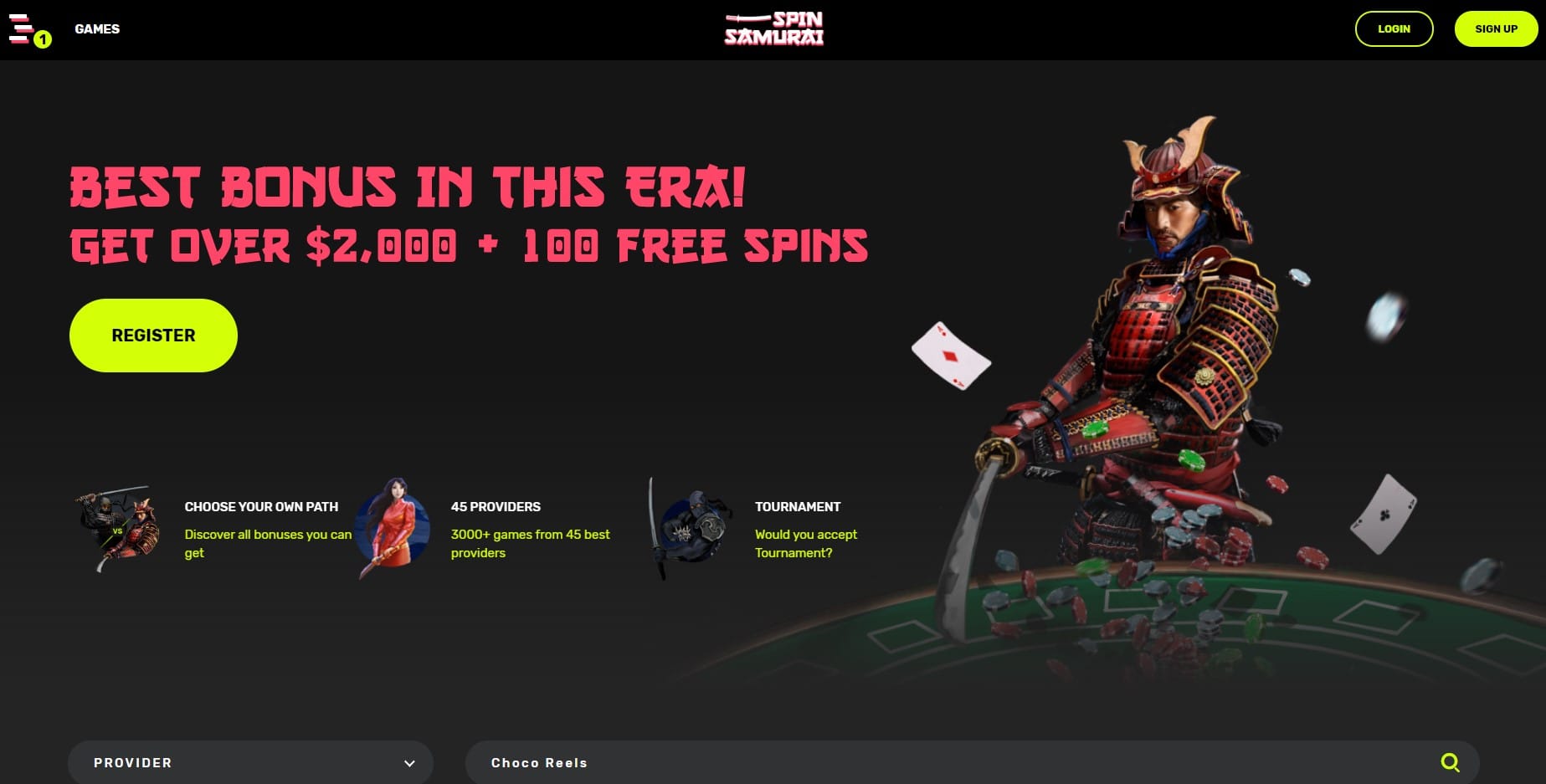 Spin Samurai Casino homepage