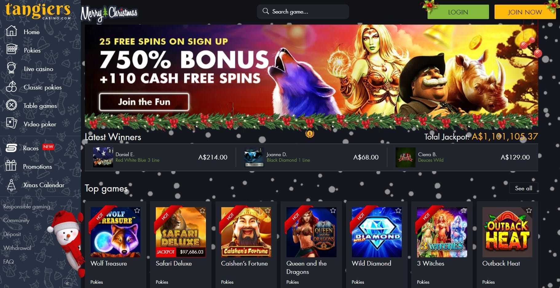 Tangiers Casino homepage