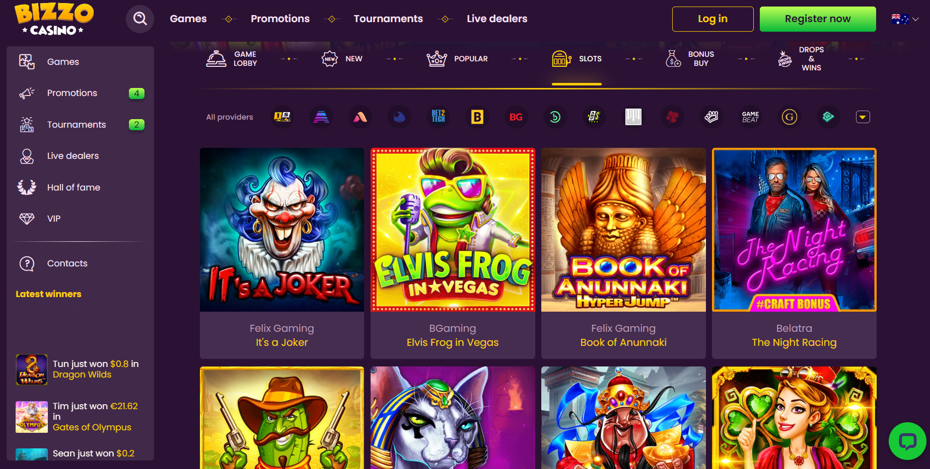 bizzo casino slot games list
