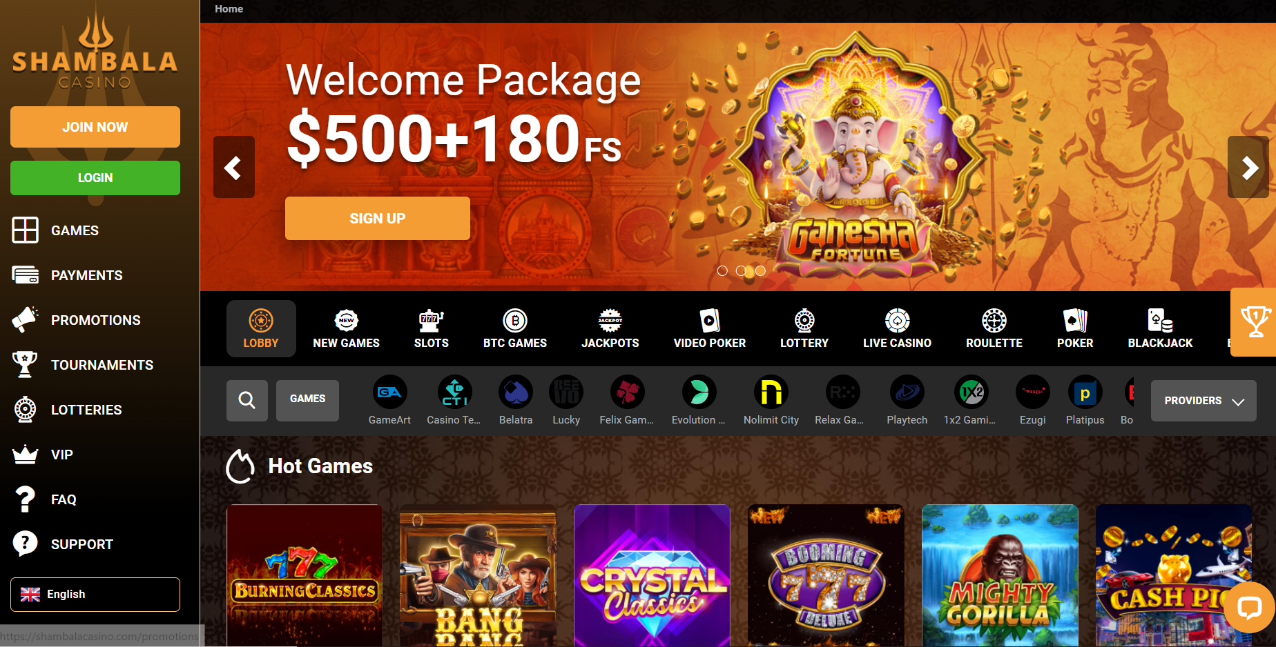 shambala casino homepage