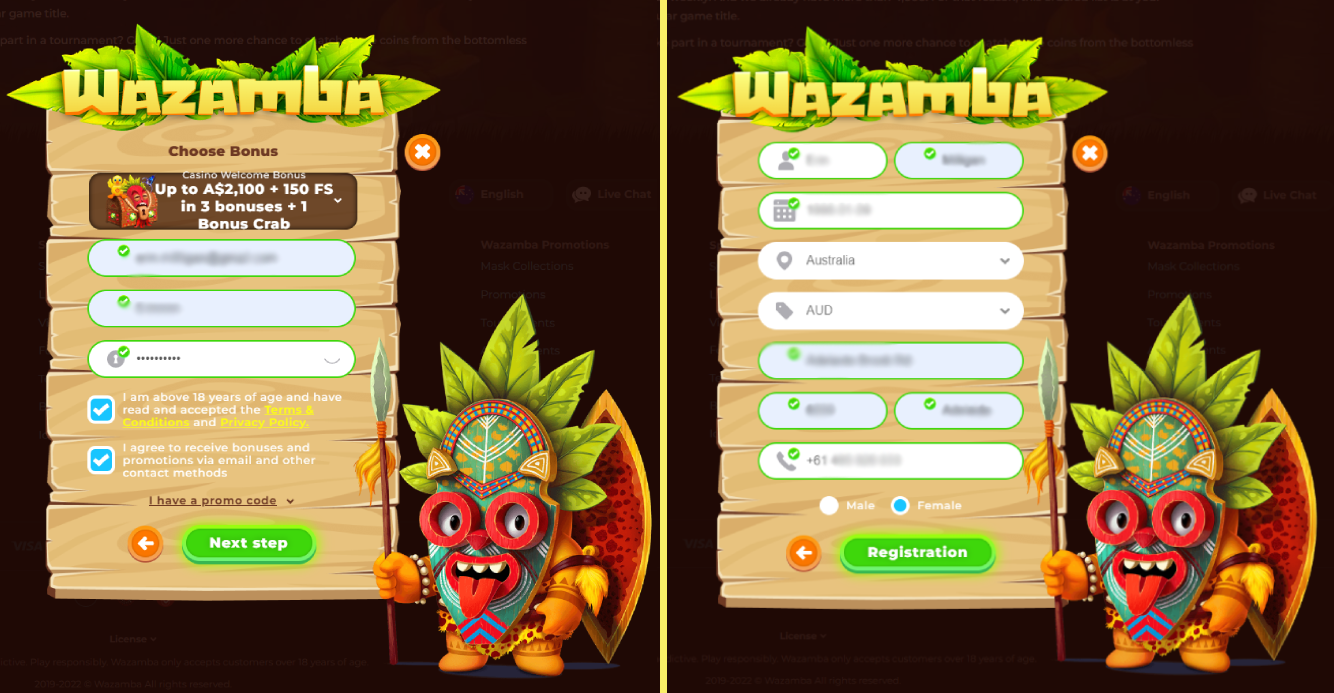 wazamba online casino registration process