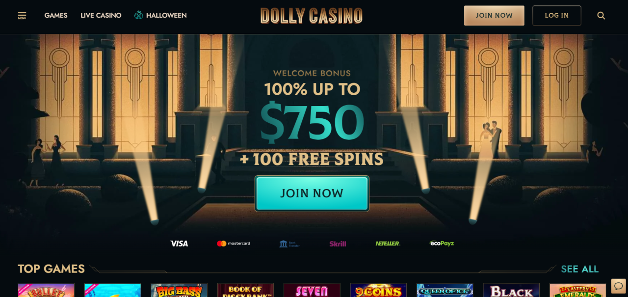 Dolly online casino homepage