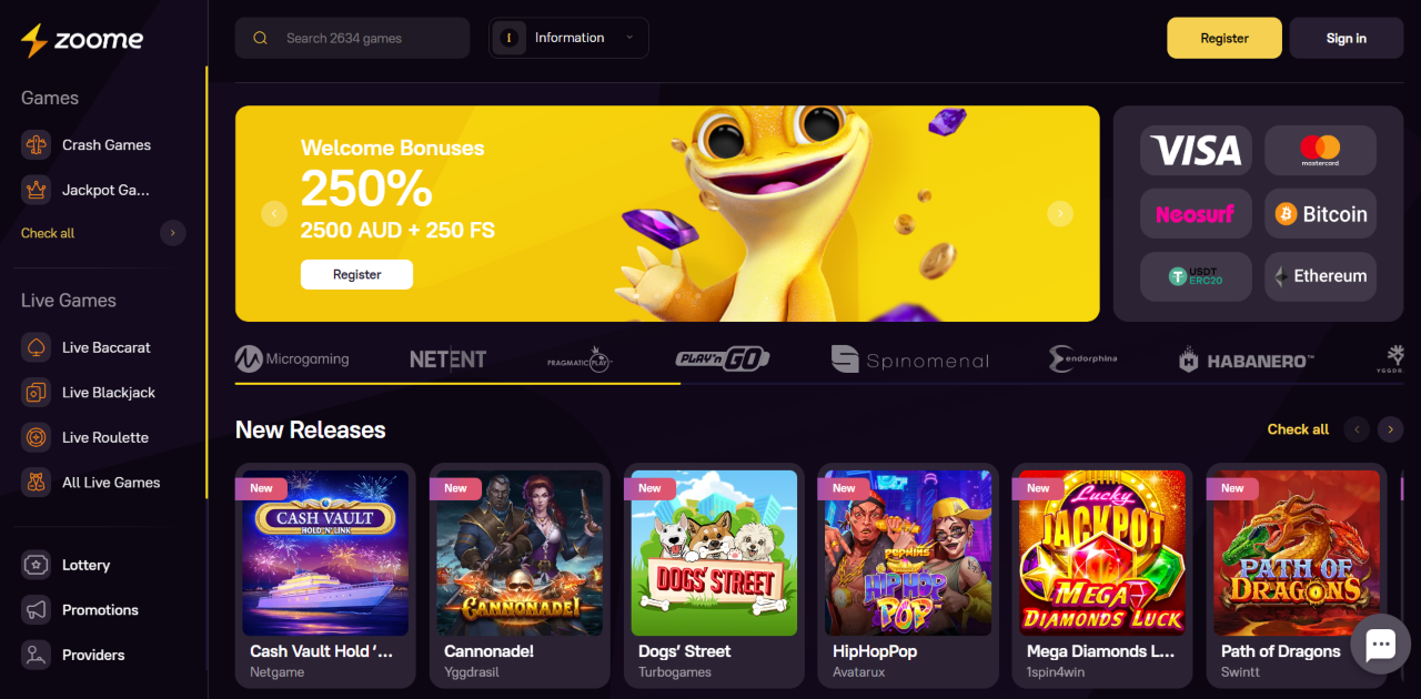 zoome casino online homepage