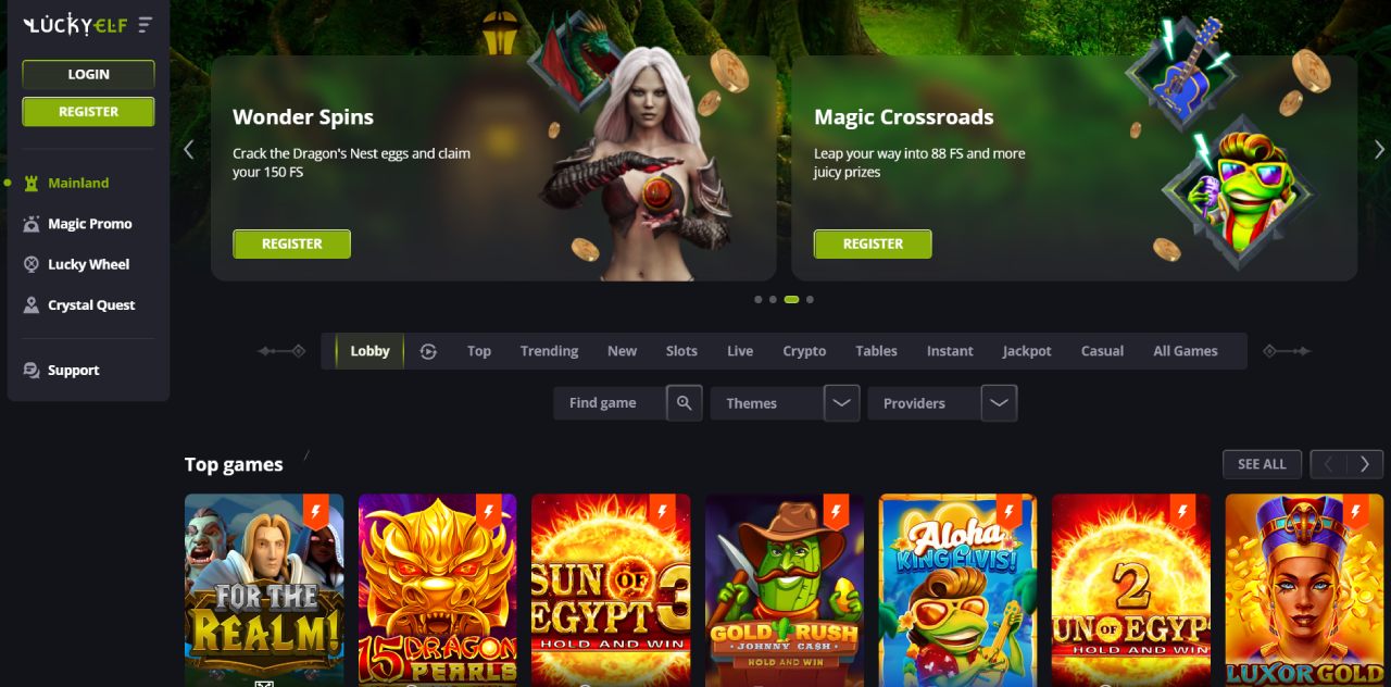 Lucky elf casino homepage