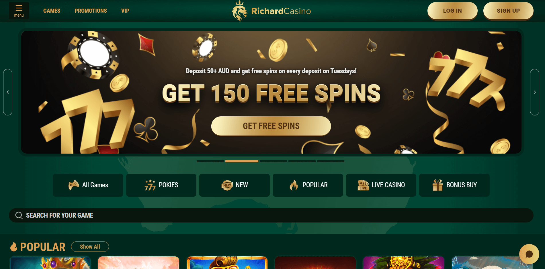 Richard Online Casino homepage
