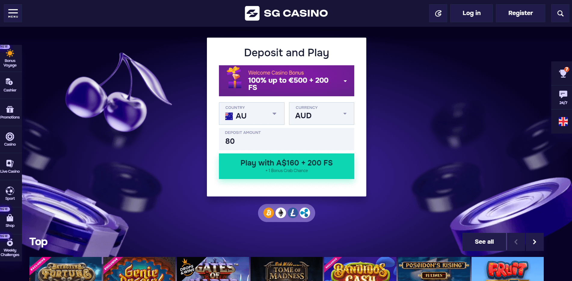 SG Casino online homepage