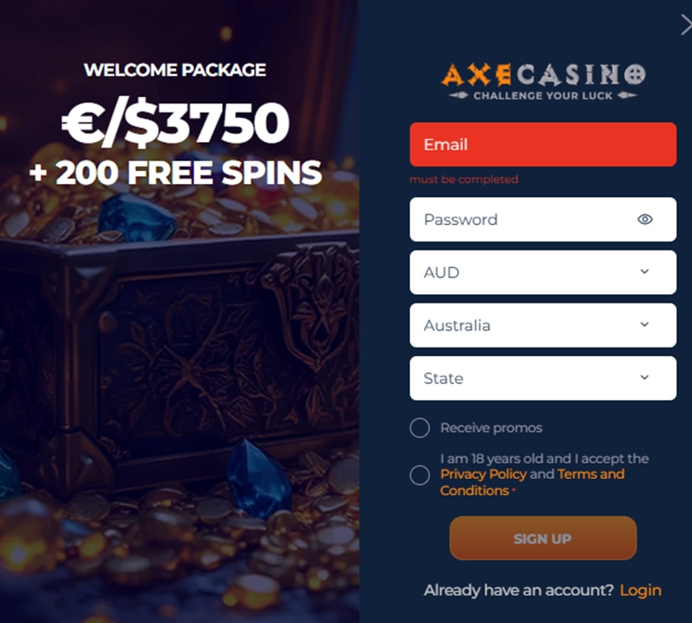 axe casino registration
